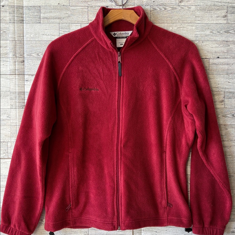 Columbia Fleece Jacket Red Burgundy zip up sweatshirt  Pockets Women’s‎ Large